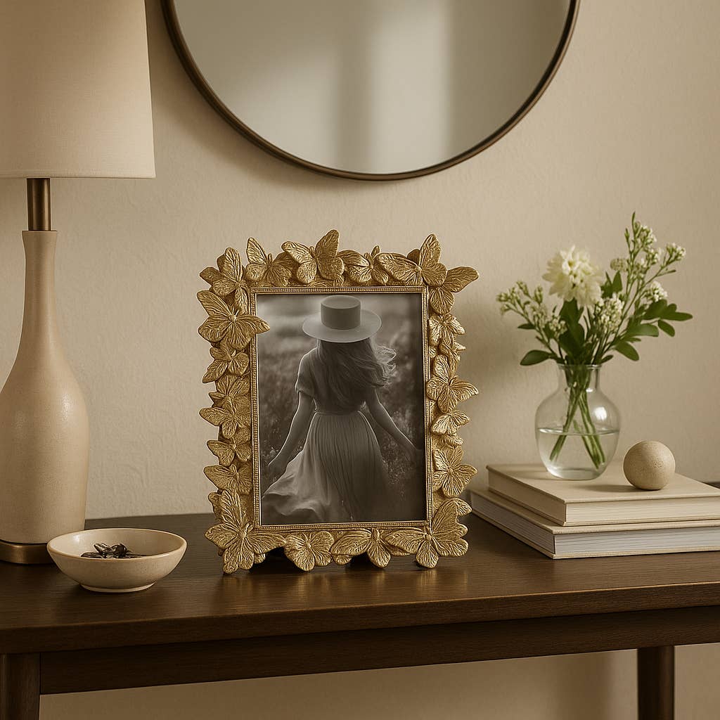 Picture Frame - Gold Polyresin Butterfly in Bloom  5x7 in.