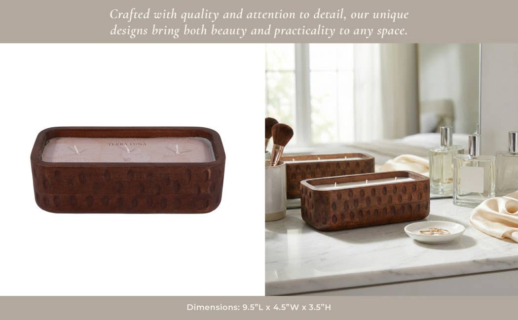 Scented Candle - Vanilla Soy Wax Brown Wood Hammered, 18 Oz.