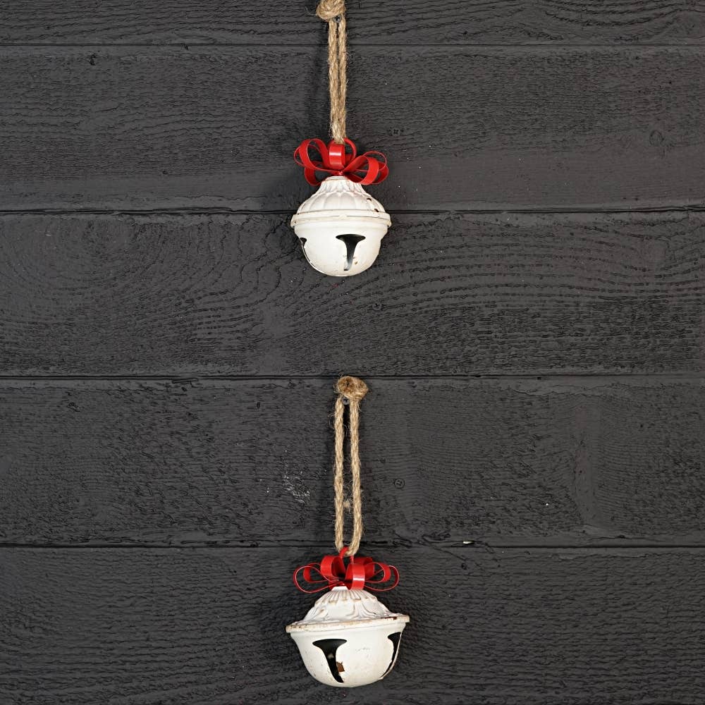 M32517-Vintage white nutshell bell w. metal bow (4.5inH)