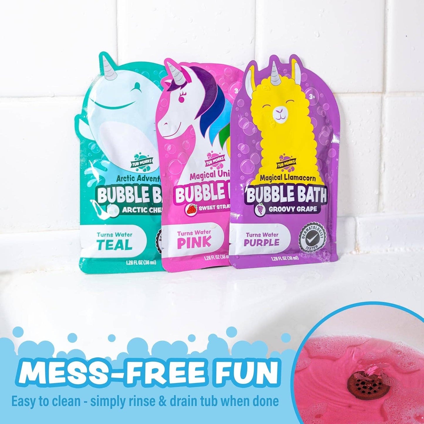 Tub Works® Magical Kids Bubble Bath Pink, Purple & Teal Bath Colors