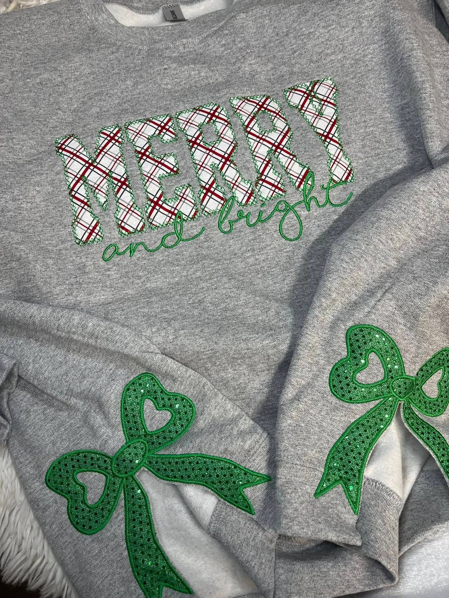 Merry and bright Christmas Sweatshirt, Side Bow