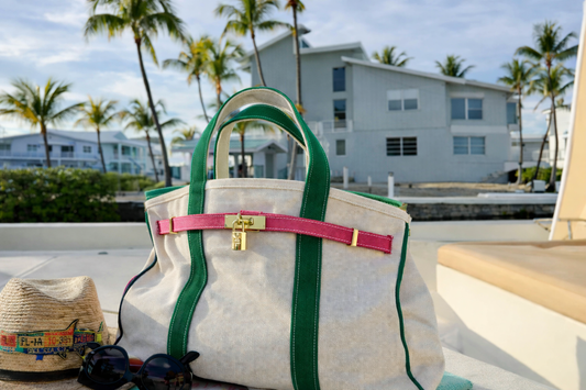 Boatkin EXCLUSIVE DESIGN Pink & Green w/Lock, Piping, Pouch