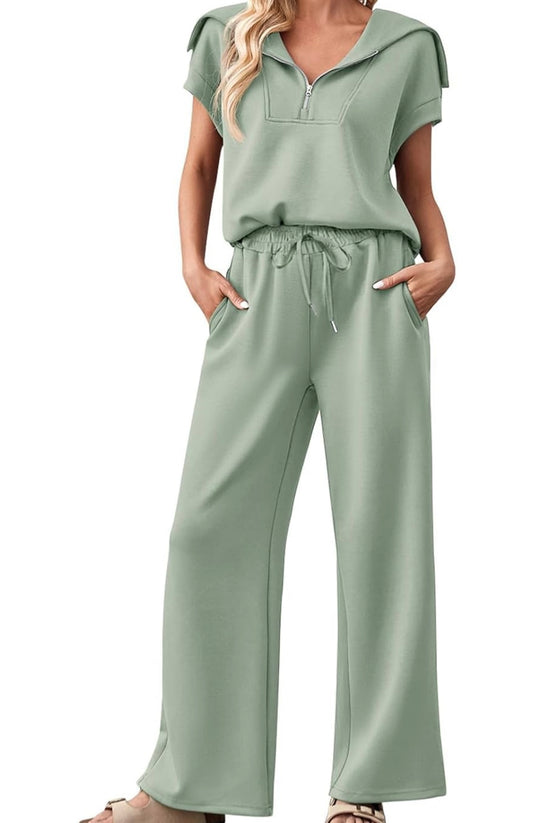 2pc Pant Set 1/2 Zip Sage