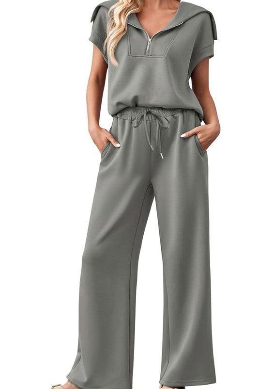 2pc Pant Set 1/2 Zip Grey