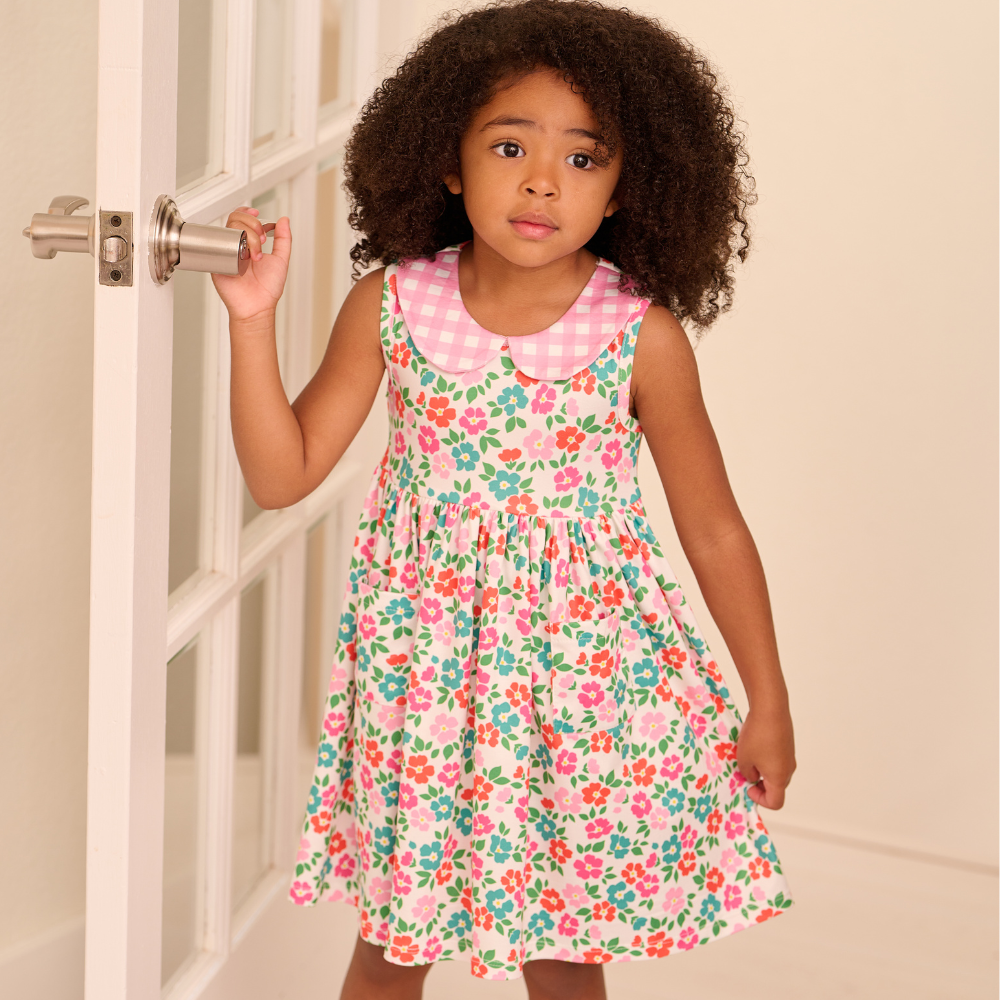 Girls Spring Summer Twirl Dress - Rainbow Ditsy Floral