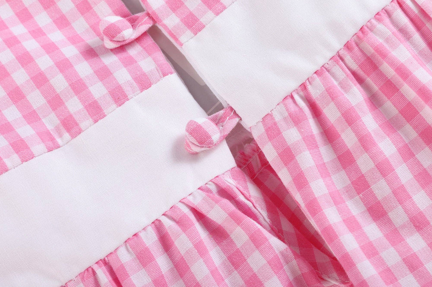 Pink Gingham Ruffle and Bow Baby Romper