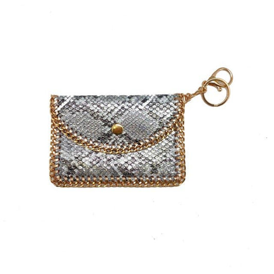 SILVER SNAKE PRINT KEYCHAIN POUCH