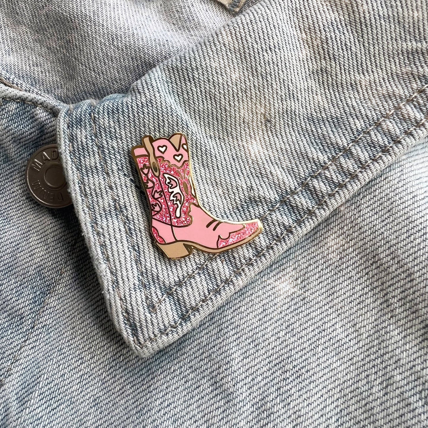 Cowgirl Boot Enamel Pin, Pink