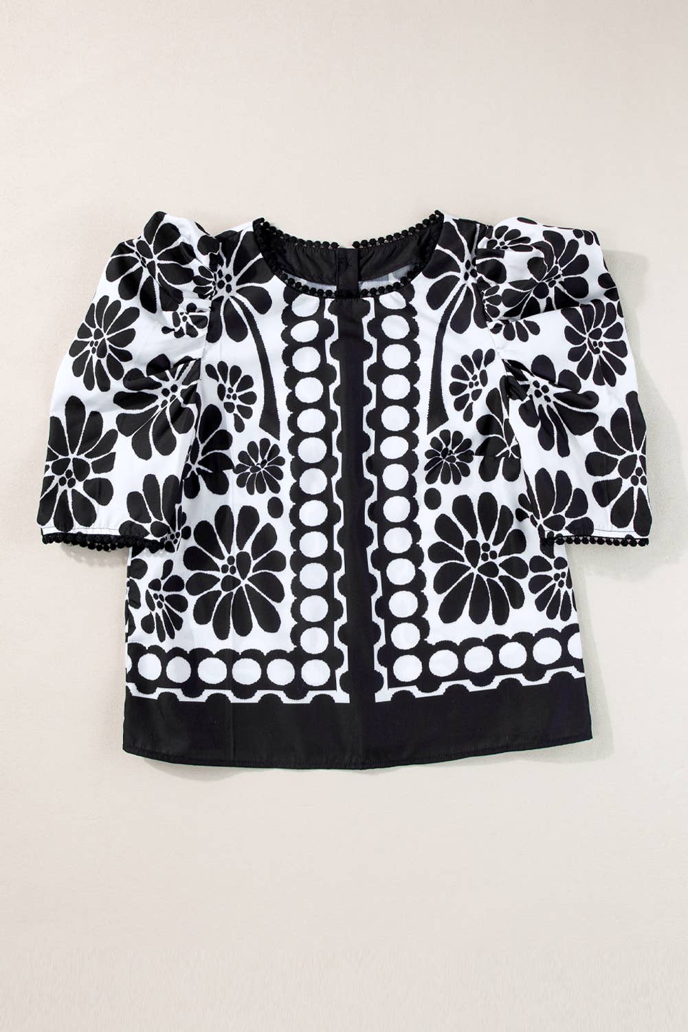 Women Printed Puff Sleeve Buttoned Back Blouse