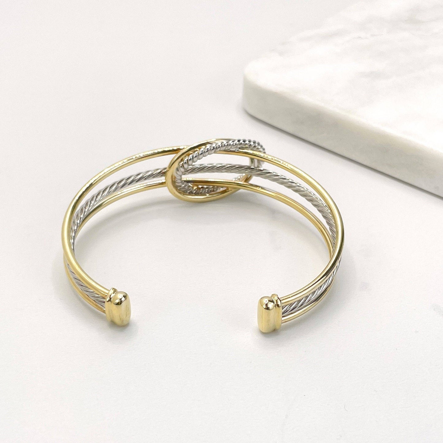 Gold Plated and Silver Rope Design Bangle Bracelet