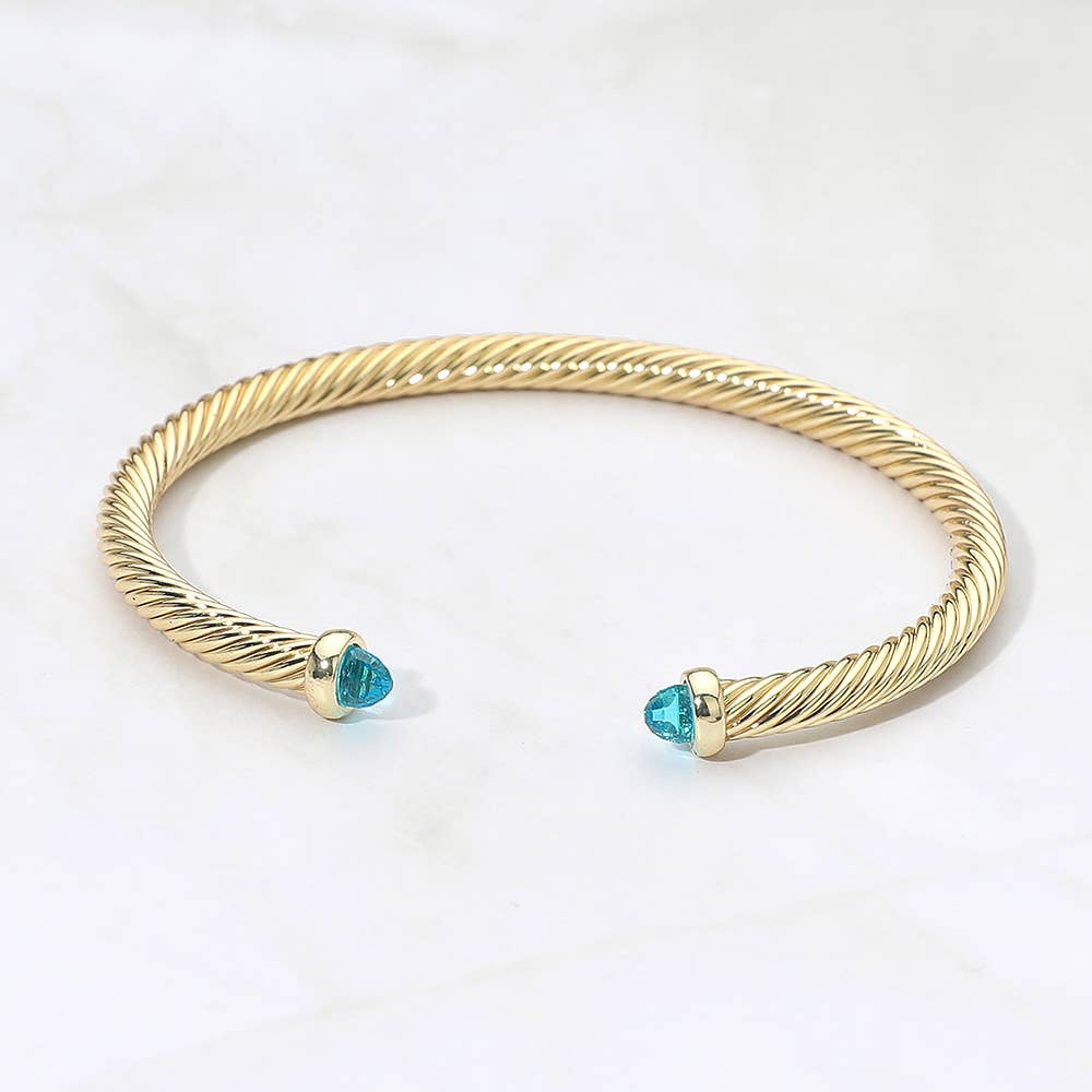 Stone Tip Twisted Cable Cuff Bracelet