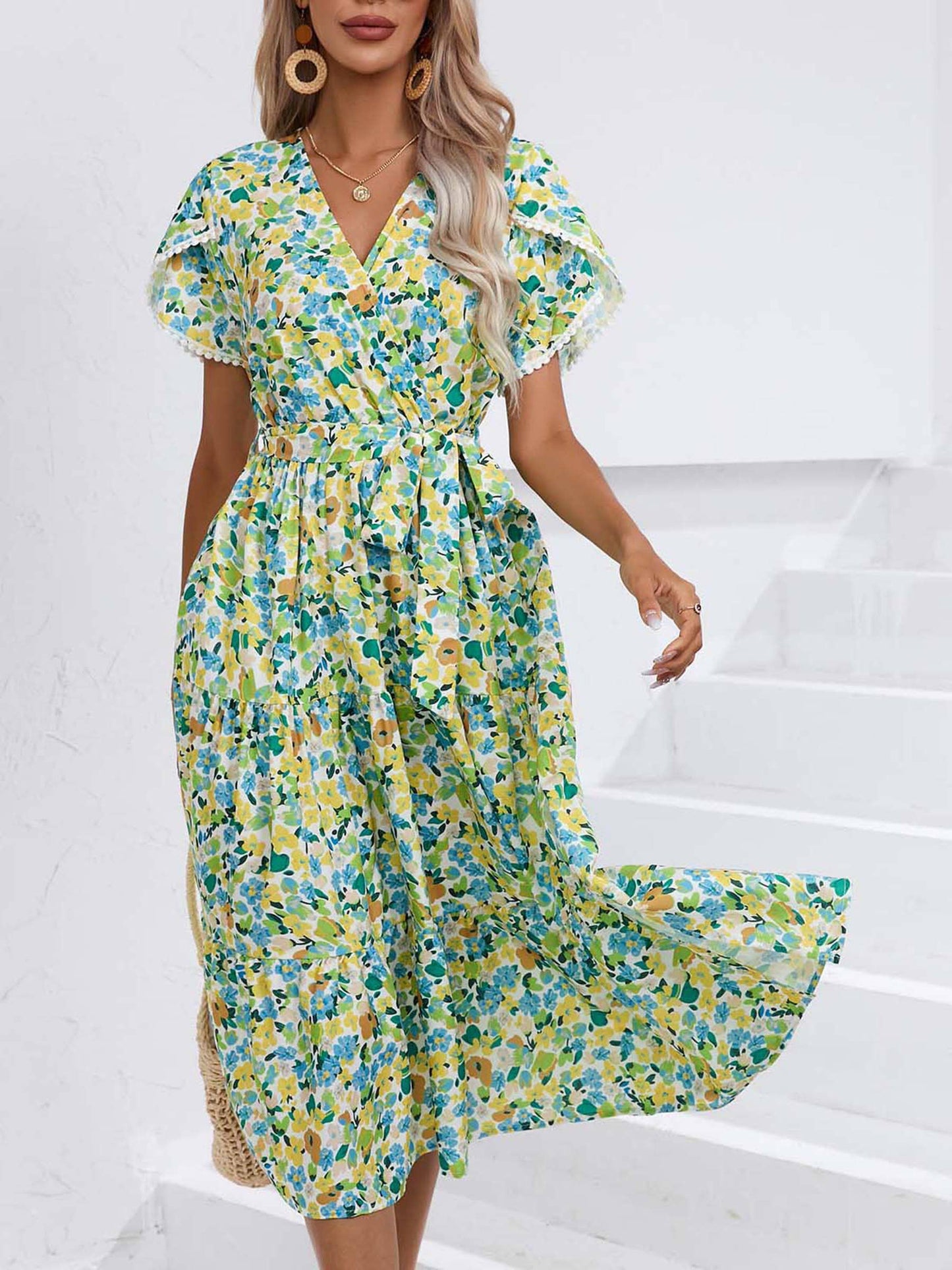 Floral Split V-neck Dress
