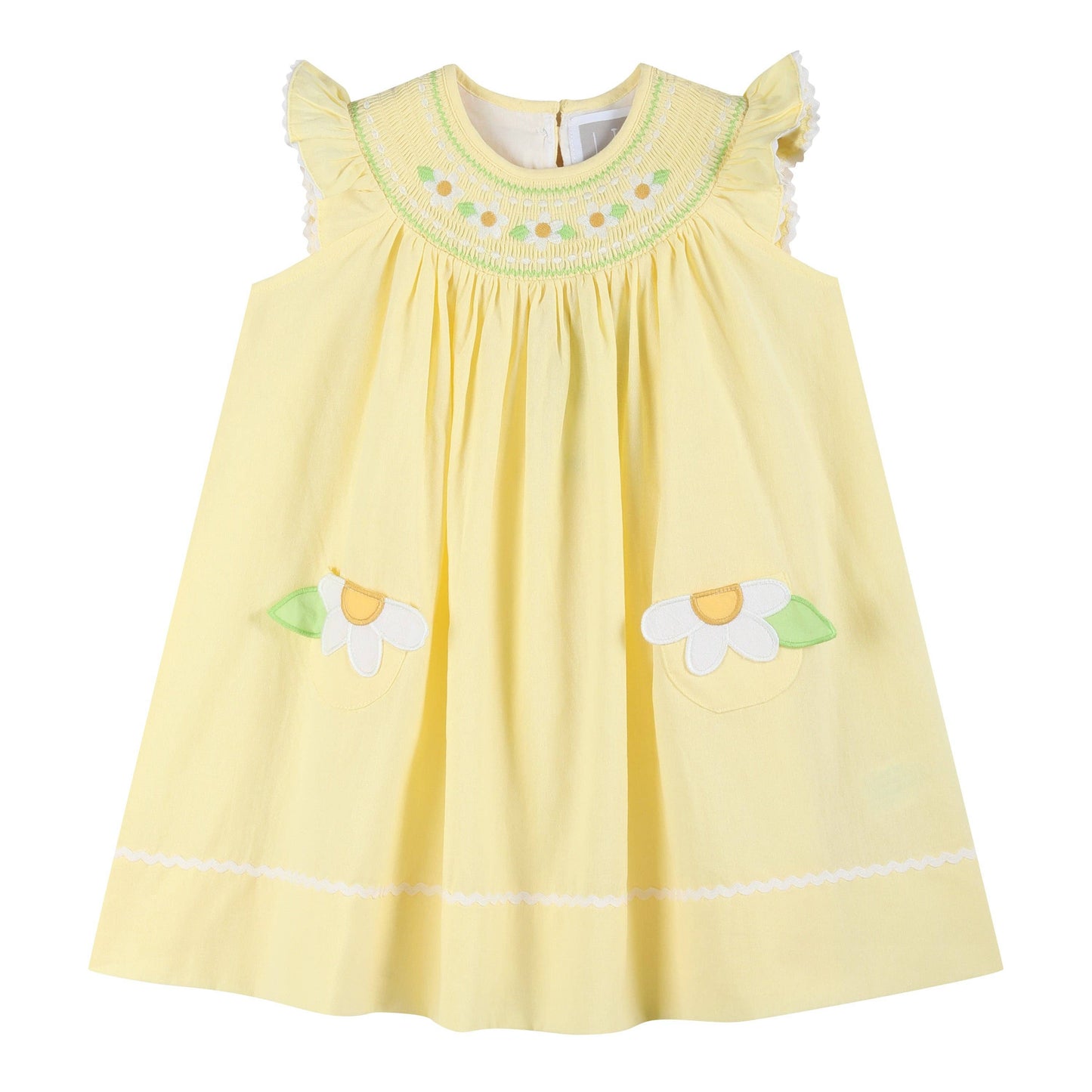Yellow Daisy Pocketed Smocked Bishop Dress