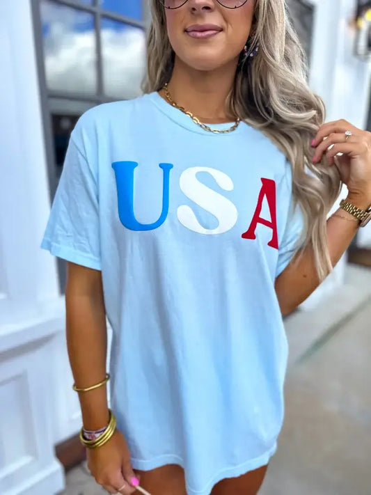 USA Puff Chambray Graphic Tee