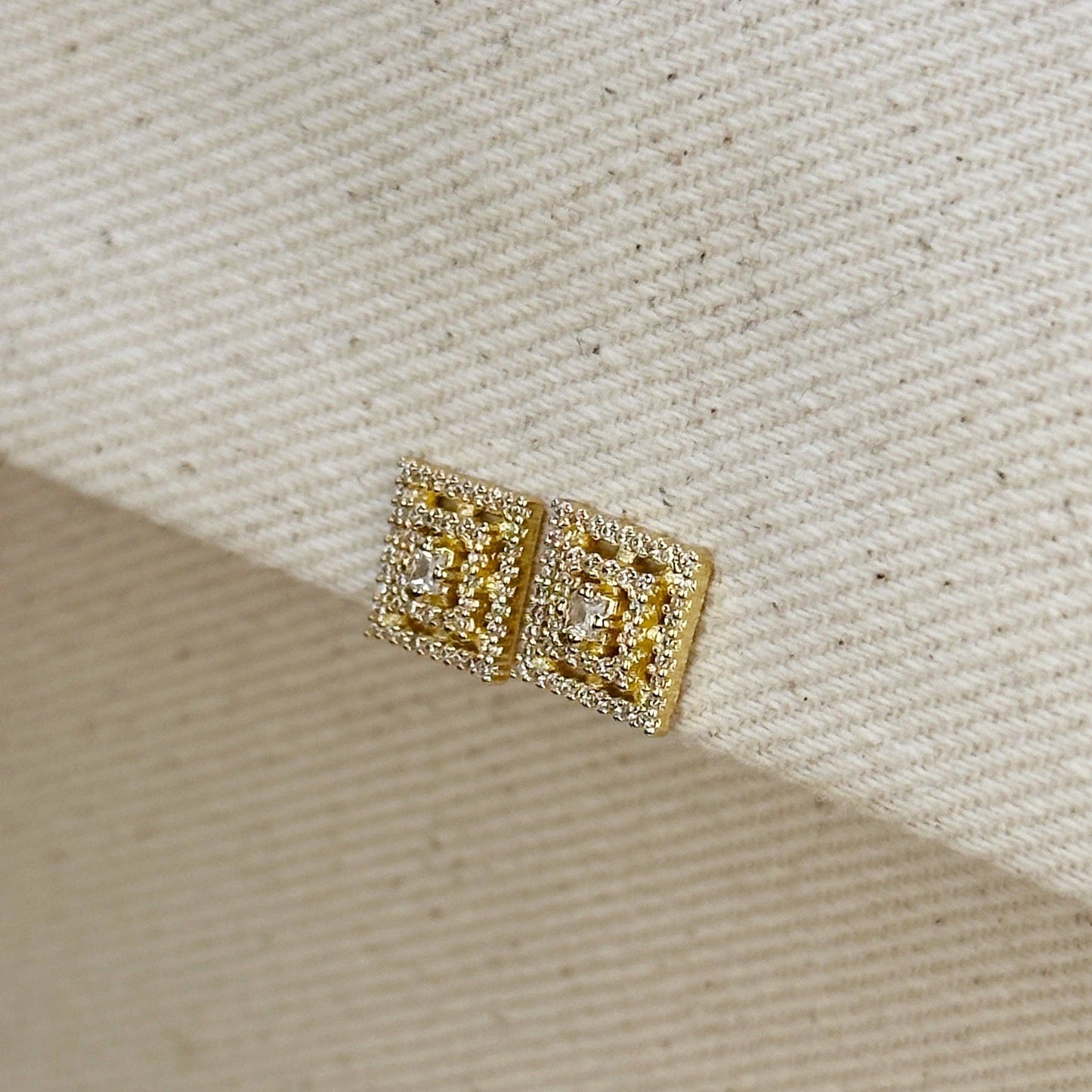 18k Gold Filled Micro CZ Princess Cut Stud Earrings