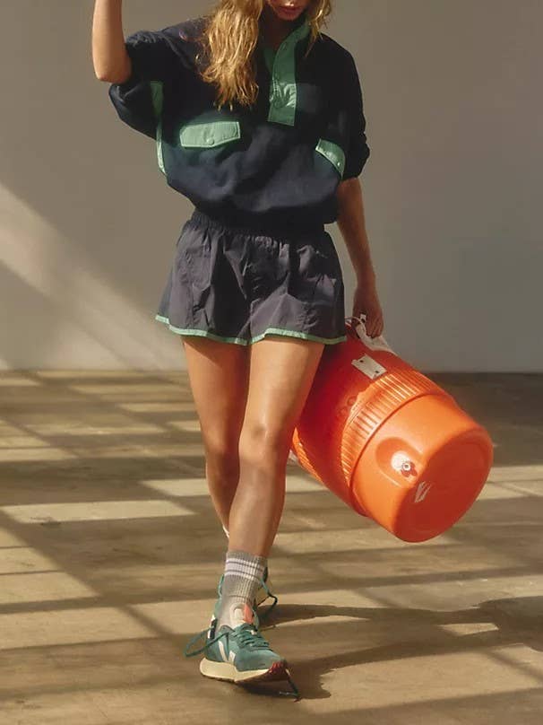 Color Blocks half button sweatshirt & shorts sporty set