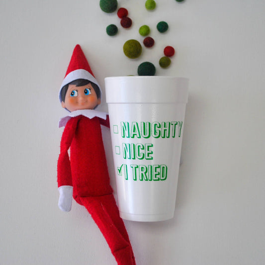 20oz. Styrofoam Cup 10 Pack Sleeve {Naughty, Nice, I Tried}