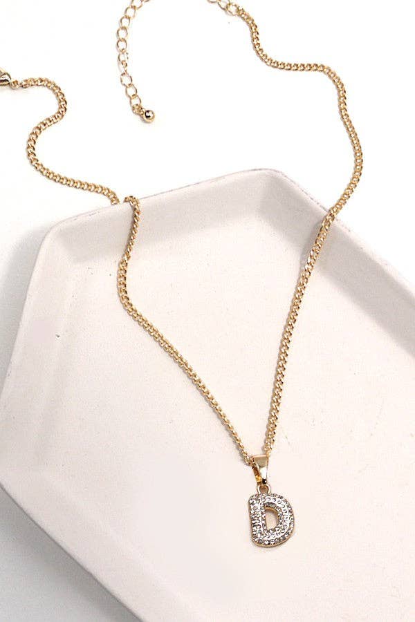 RHINESTONE INITITAL CHAIN NECKLACE