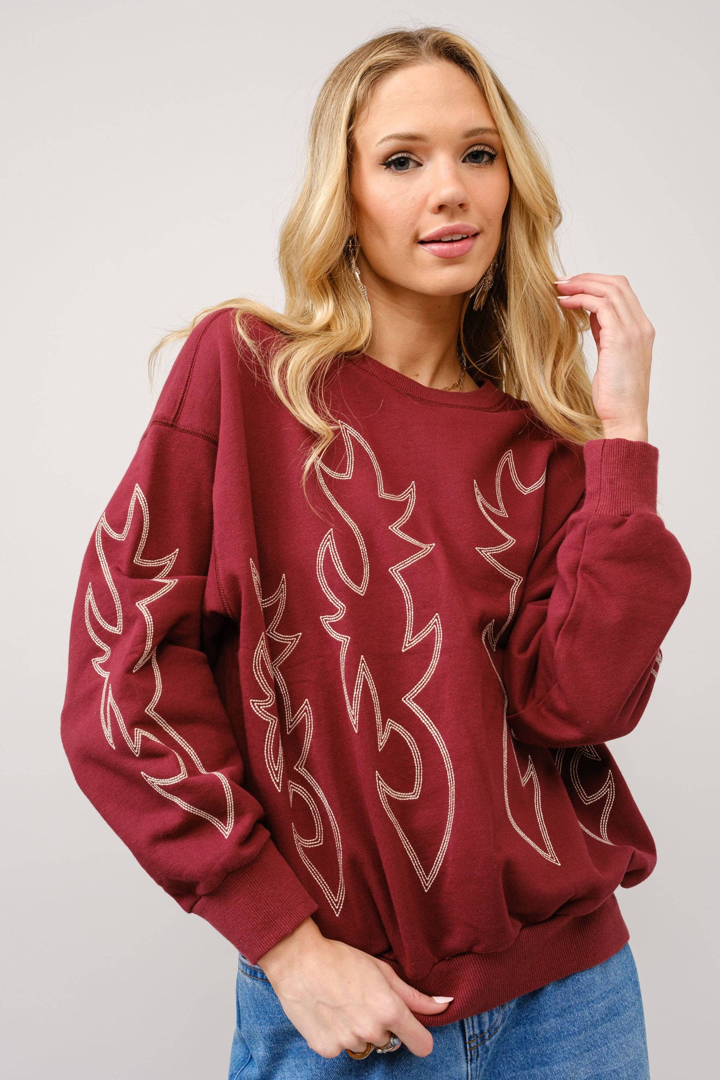 36319T - Western Boots Stitch Pullover Sweatshirt