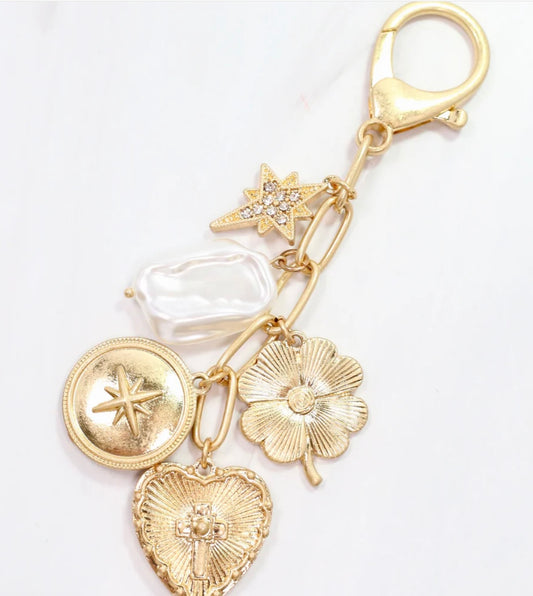 Heart and Cross Bag Charm Chain