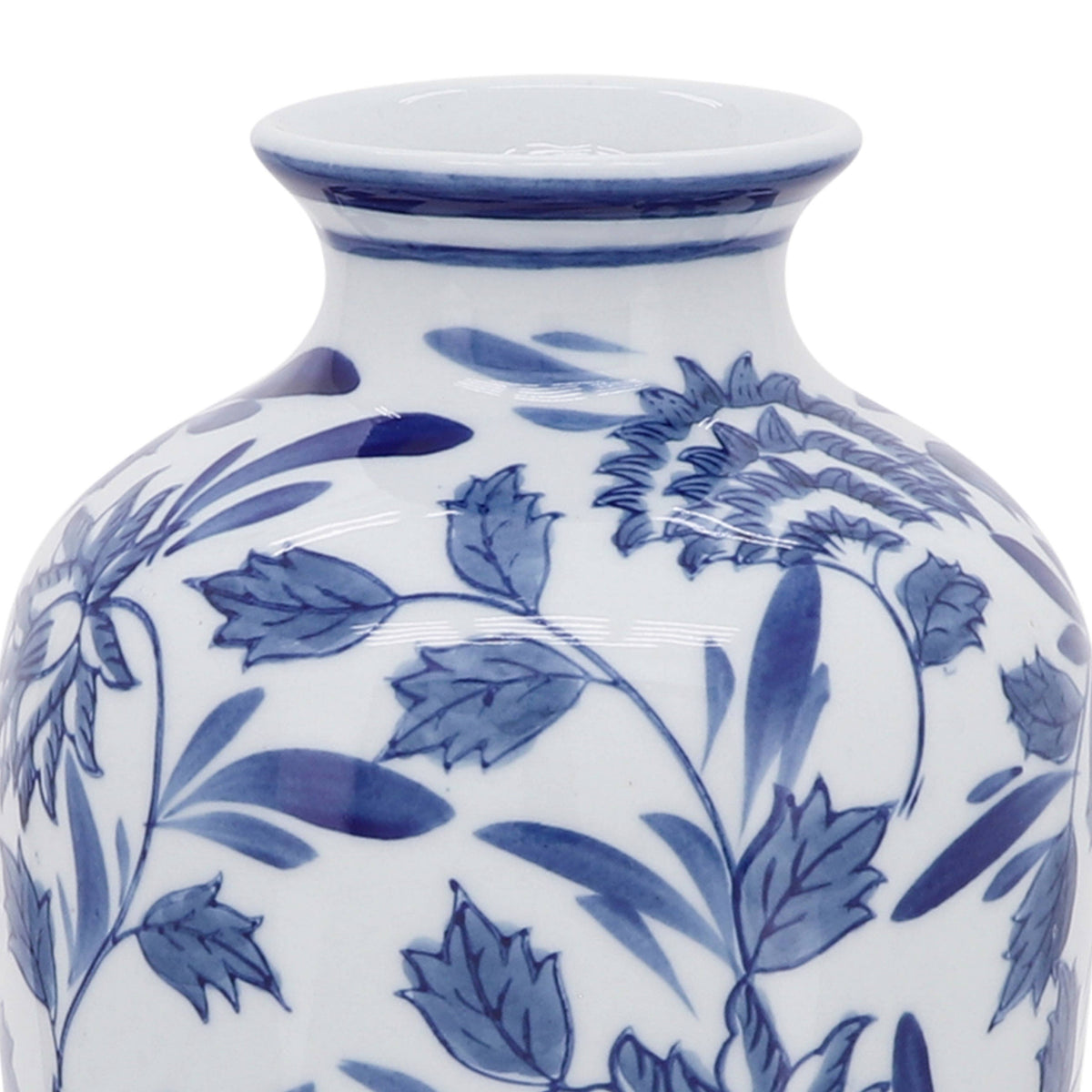 Decorative Vase - Blue/White Ceramic Chinoiserie, 13 in.