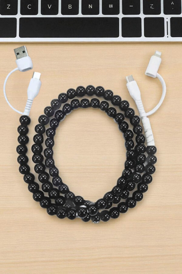 Updated Black Beaded Cord Phone Charger
