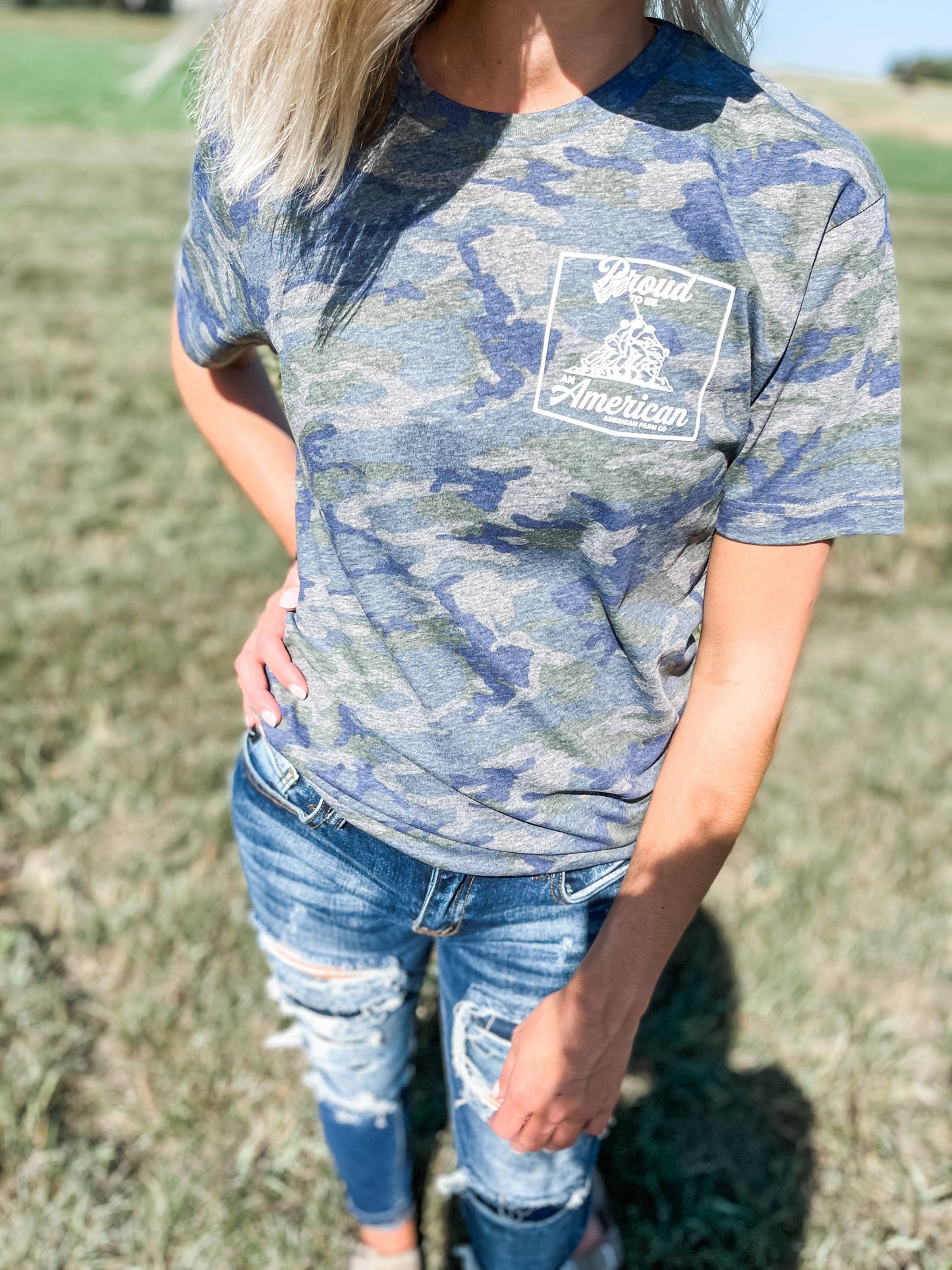 Patriotic ‘Proud American' Camo Graphic Tee