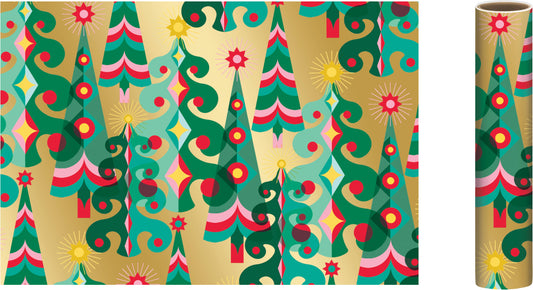 Metallic Continuous Roll Gift Wrap 30"X 120"Gold Trees