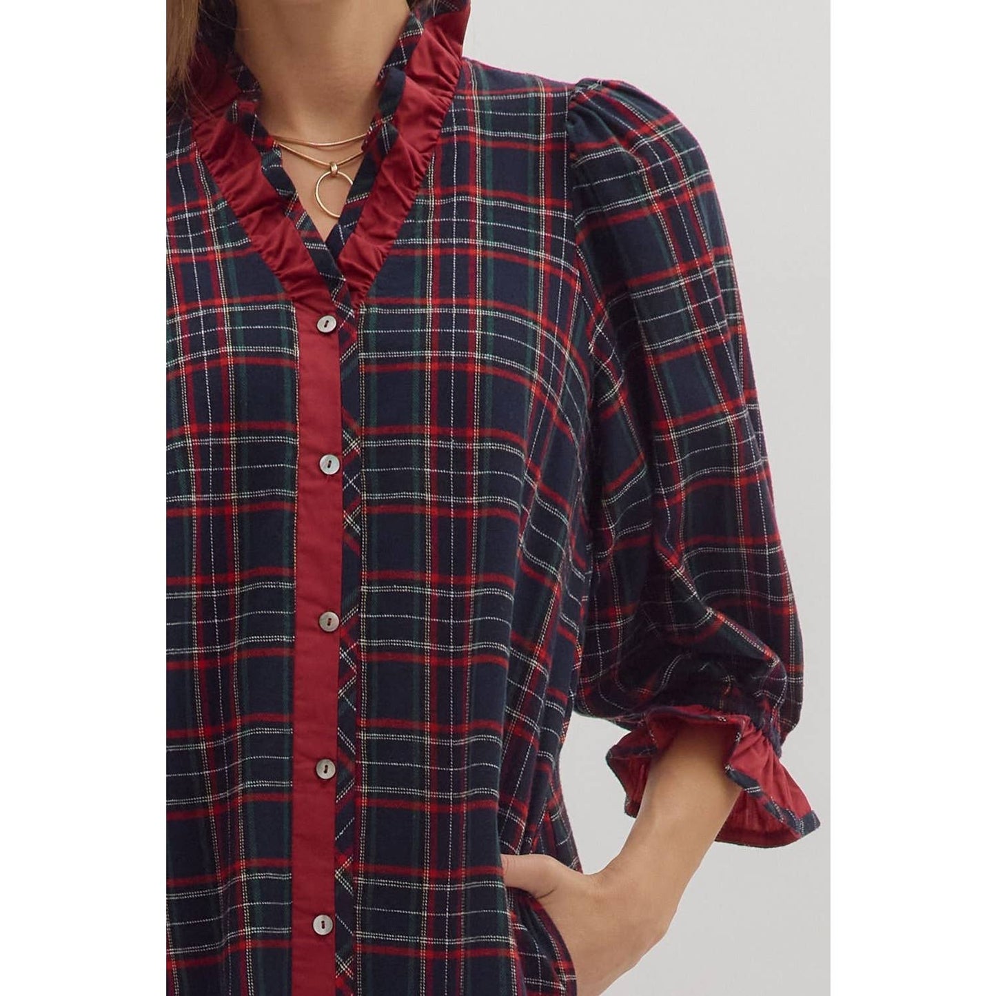 Plaid puff sleeve mini dress