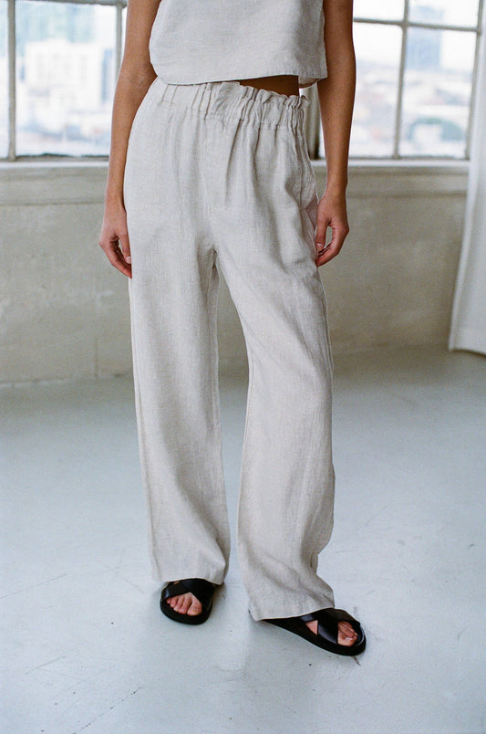 Woven 100% Linen Straight Leg Pants