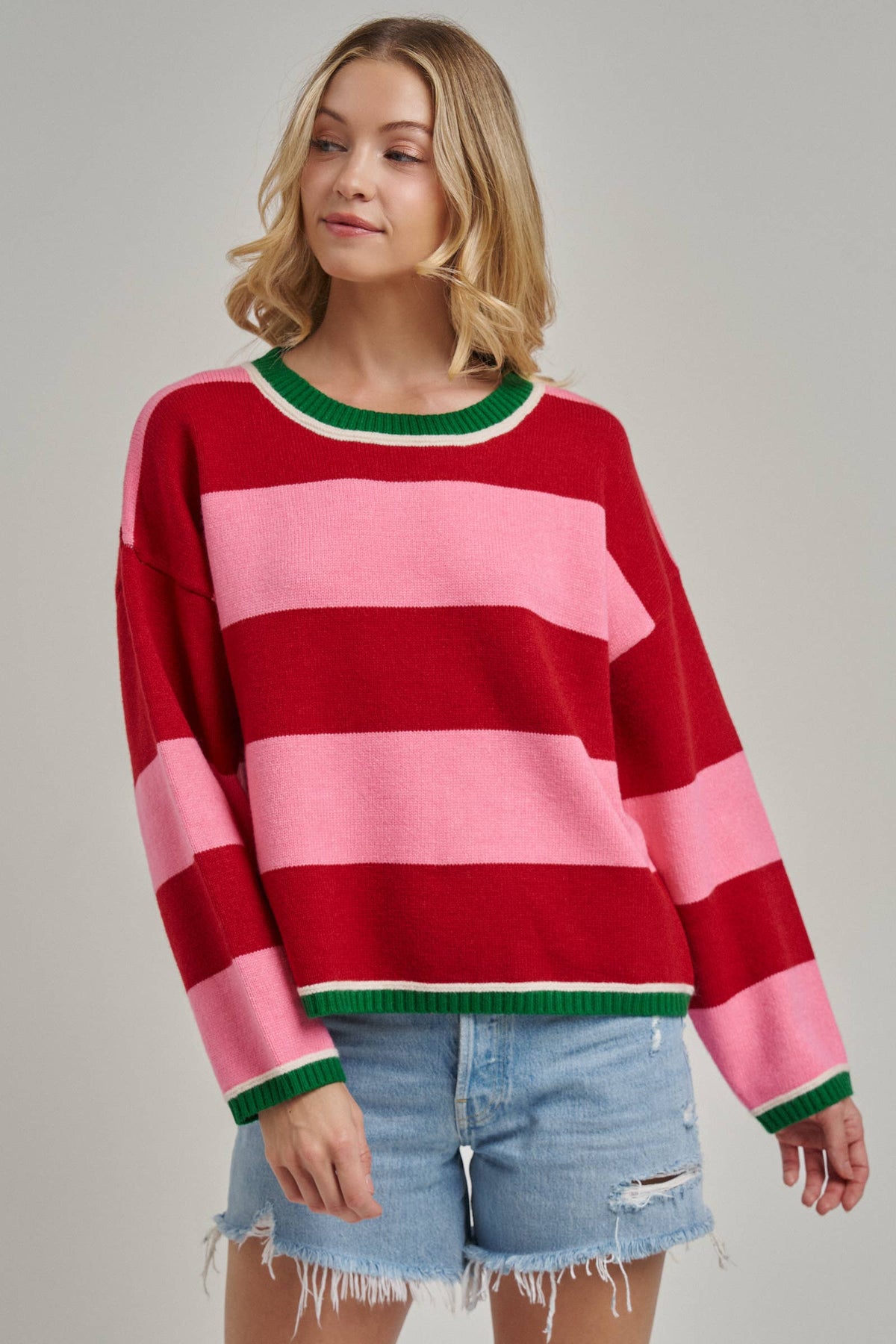 HOLIDAY CHRISTMAS STRIPE CASUAL COZY SWEATER_JLT00353-02