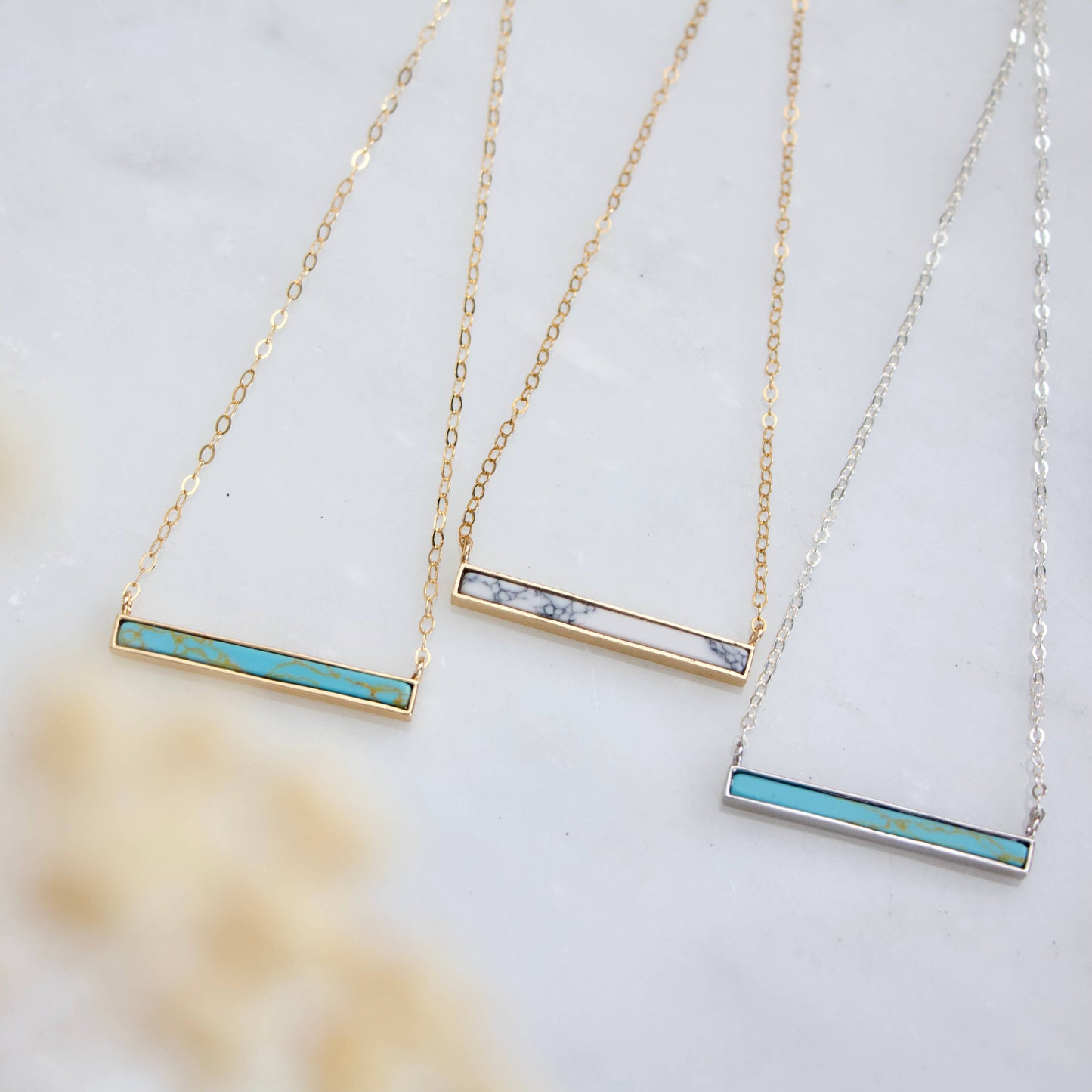 Turquoise, White Turquoise Bar Necklace