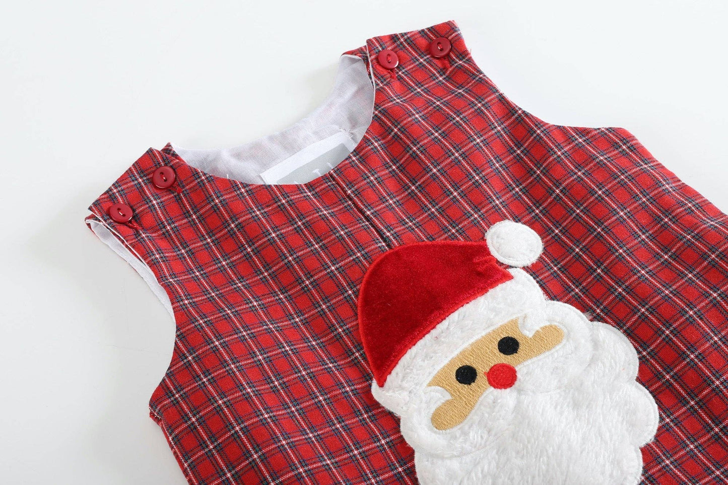 Red Plaid Fuzzy Santa Overalls