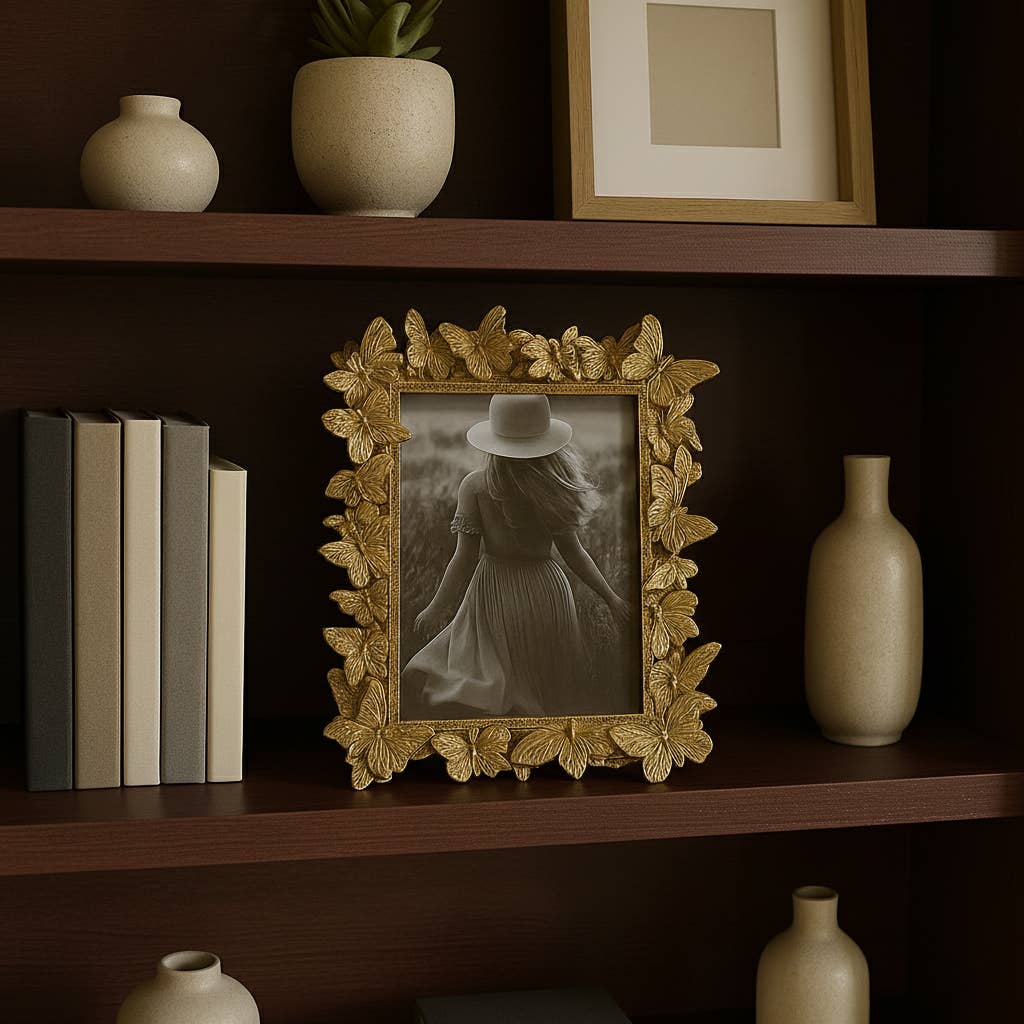 Picture Frame - Gold Polyresin Butterfly in Bloom  5x7 in.