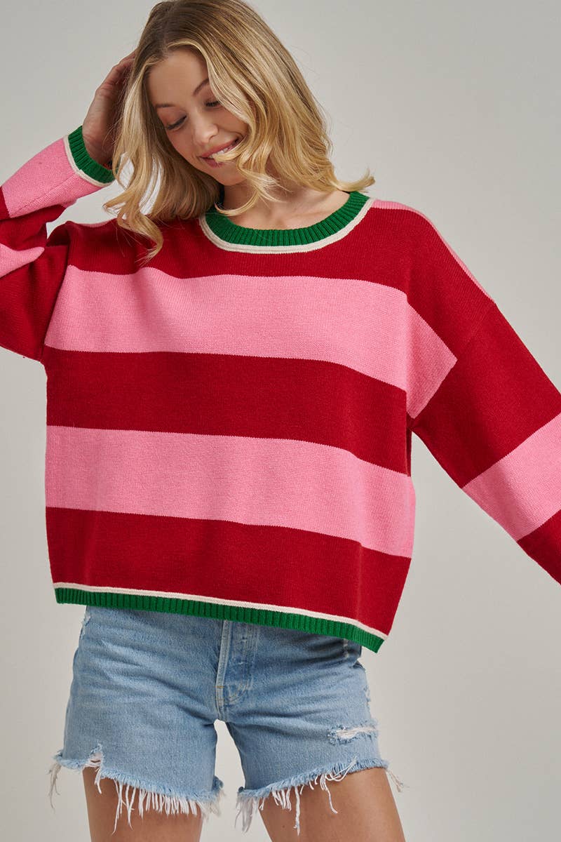 HOLIDAY CHRISTMAS STRIPE CASUAL COZY SWEATER_JLT00353-02