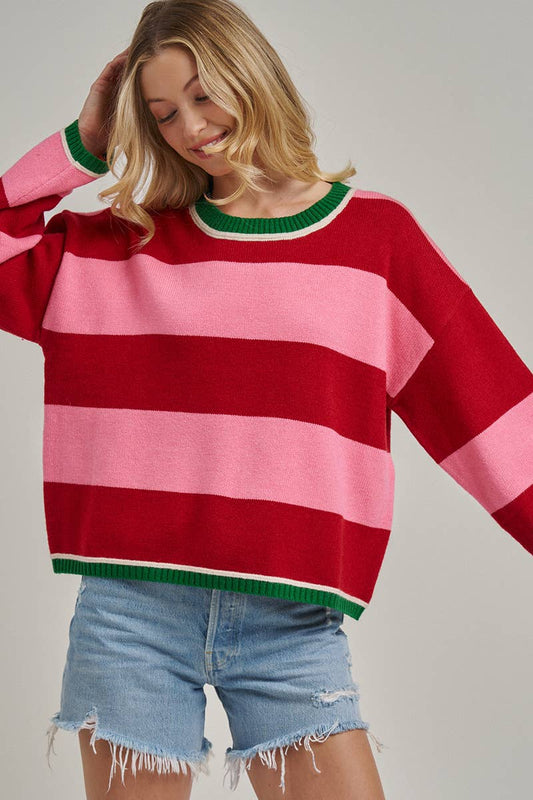HOLIDAY CHRISTMAS STRIPE CASUAL COZY SWEATER_JLT00353-02