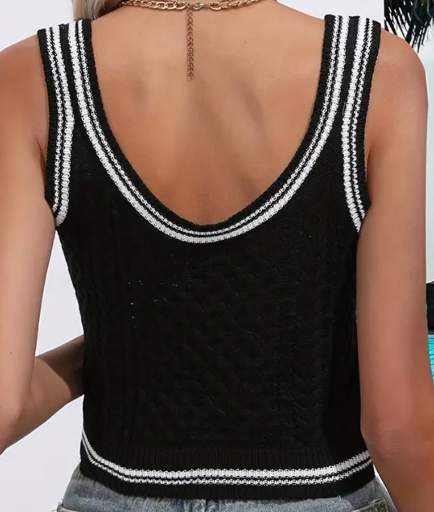 Black Sweater Tank with White Trim