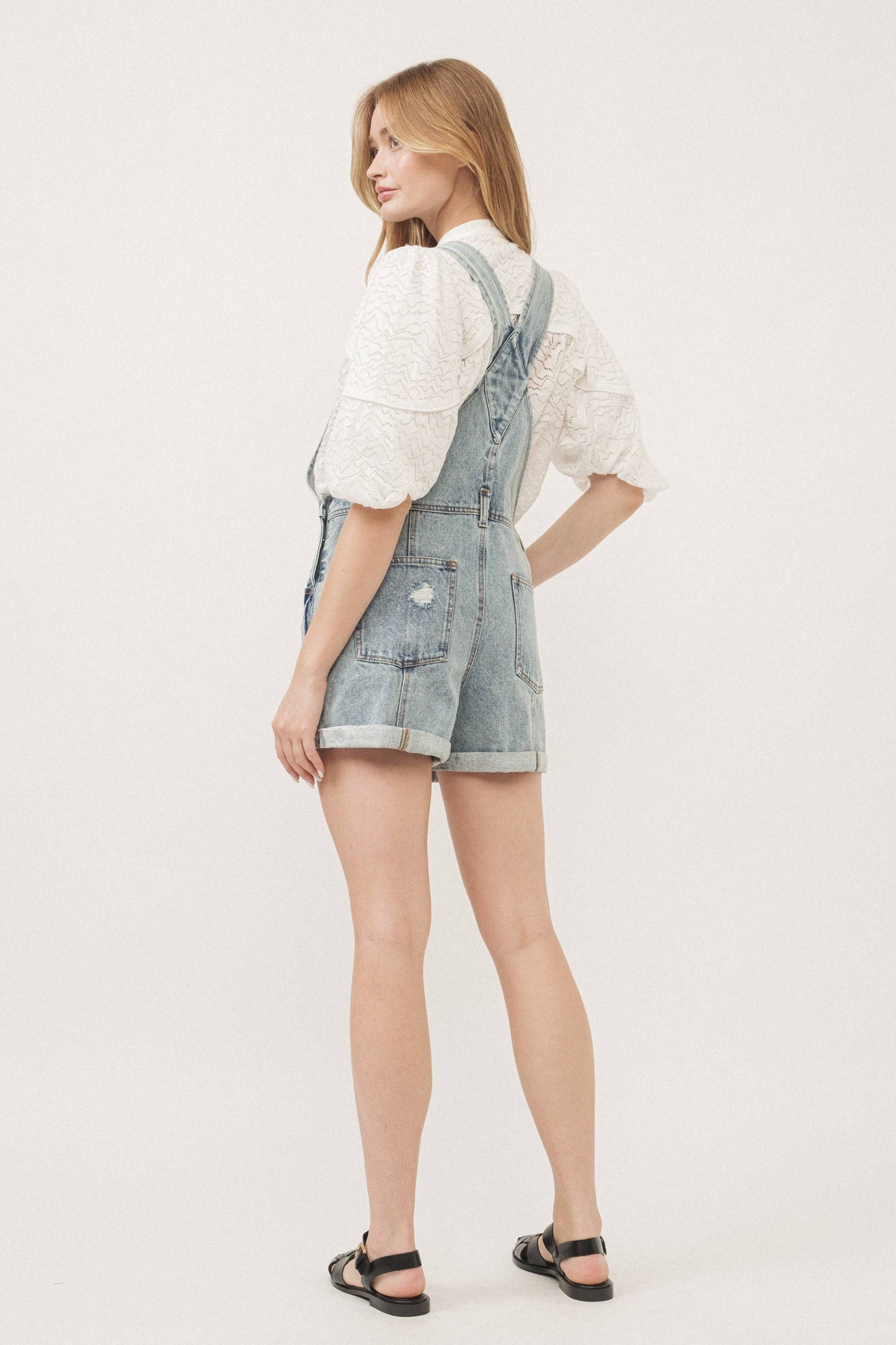 MAJ2758 JONATHAN STRIPED SHORTS DENIM OVERALL