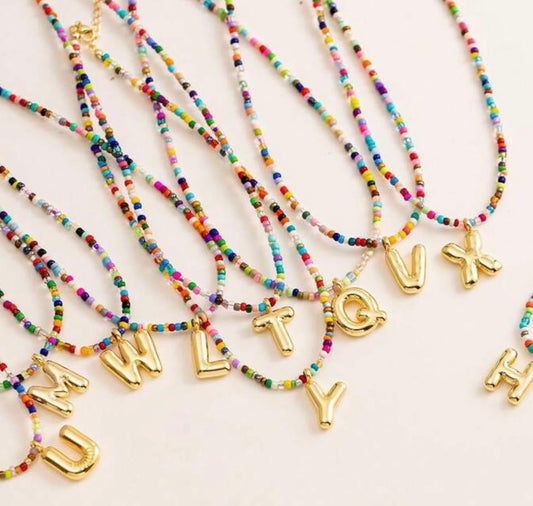 Colorful Beaded Initial Necklace