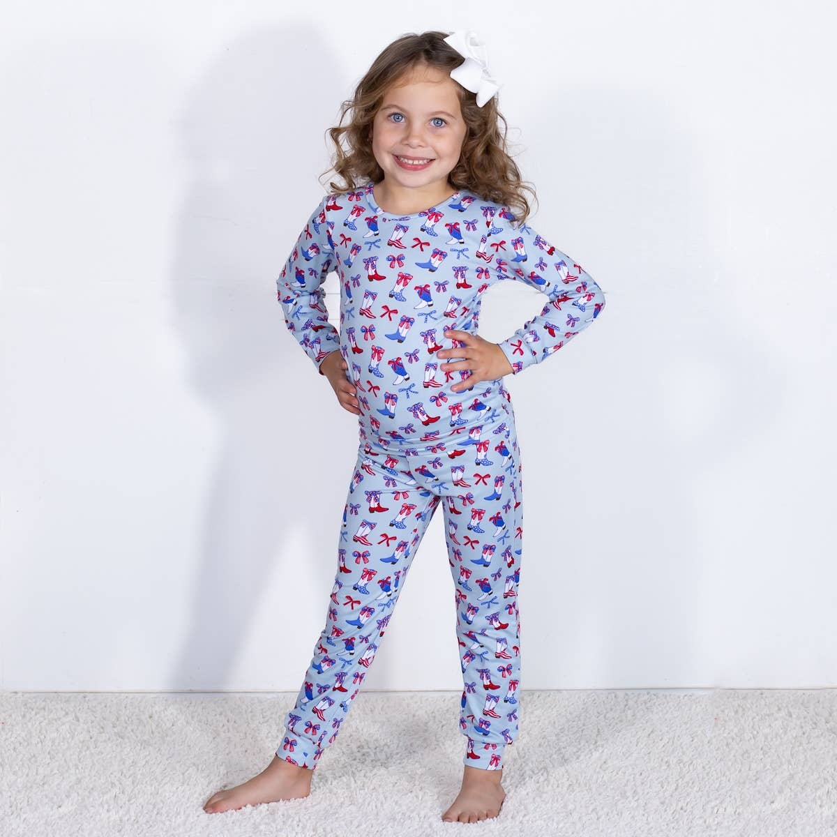 Kid's Boots n' Bows Long Sleeve Pajamas   Illusion/Red/White   Set of 2   -Asst.