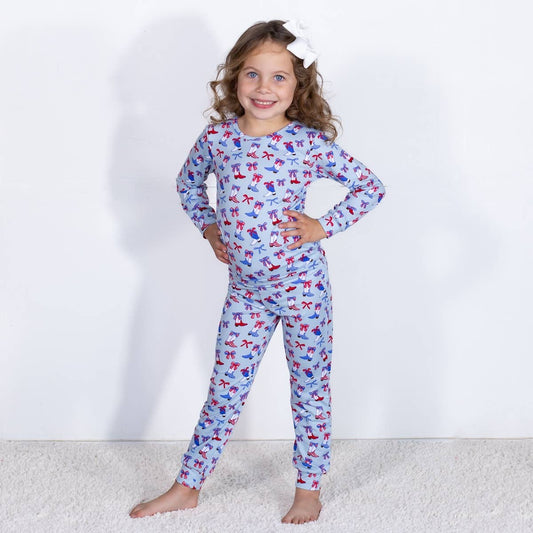 Kid's Boots n' Bows Long Sleeve Pajamas   Illusion/Red/White   Set of 2   -Asst.