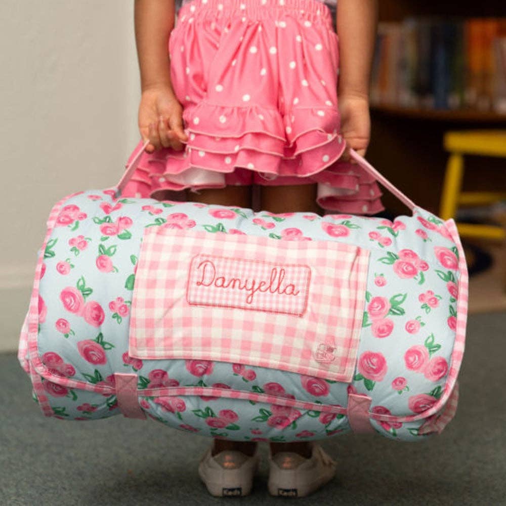 Watercolor Roses & Pink Gingham Nap Mat
