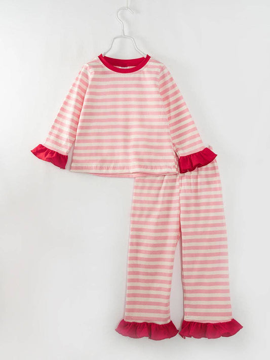 Christmas Stripe Ruffle Pajamas Set