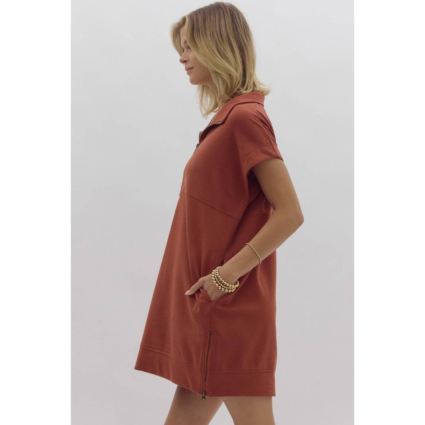 Solid short sleeve sweater dress