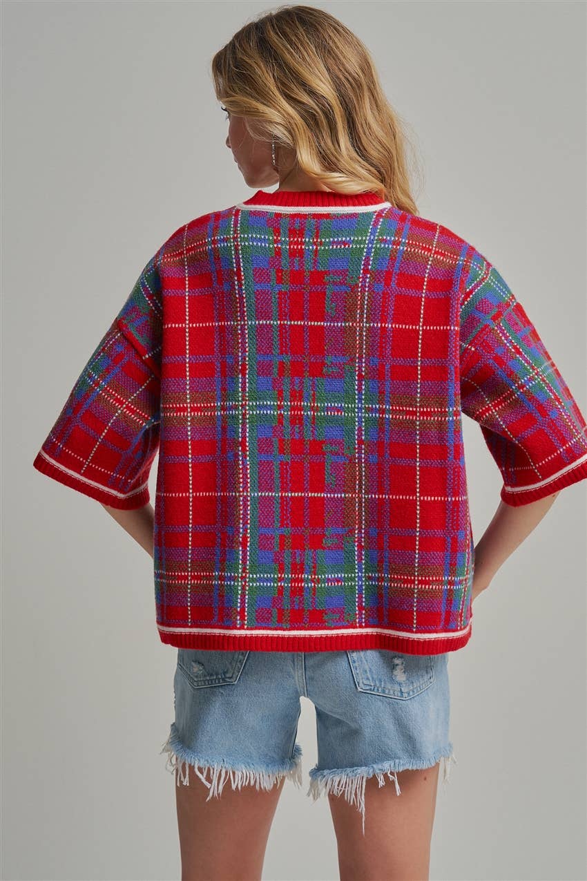 HOLIDAY CHRISTMAS PLAID DROP SHOULDER SWEATER_JLT00303-02