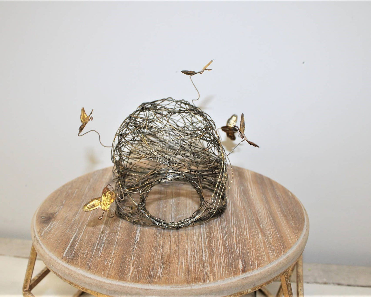 Wire Bee Skep w/Gold Leaf Bees