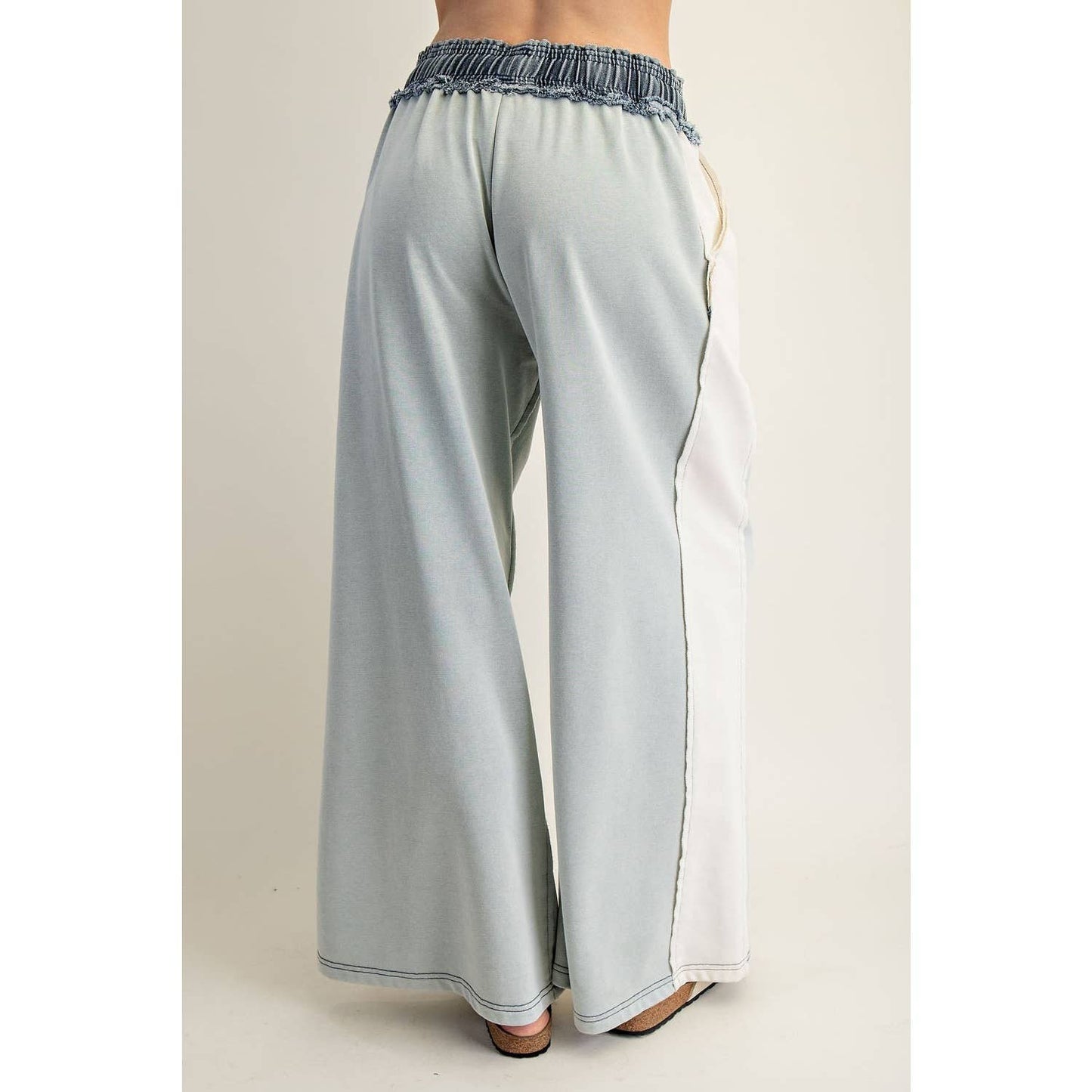 Color Block Denim Drawstring Pants
