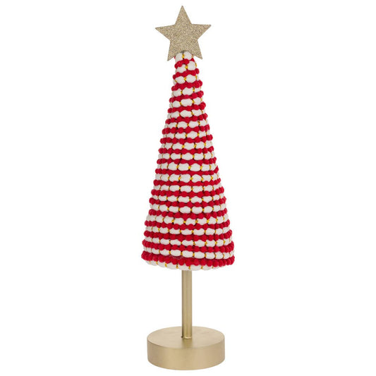 15.75" Tall Red & White Cone Tree With Star Christmas