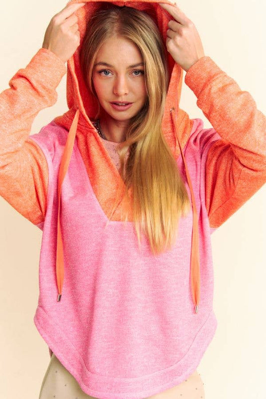 HEATHER FRENCH TERRY COLOR BLOCK SWEATSHIRT HOODIE