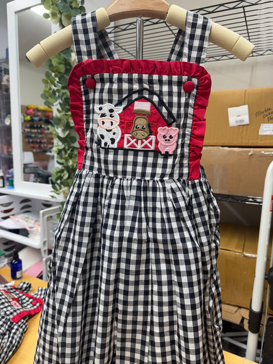 Black Gingham Farm Animals Dress